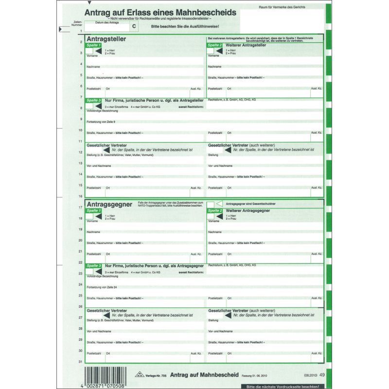 RNK Verlag reminder form, green, self-copying, 210×240 mm, 25 pieces