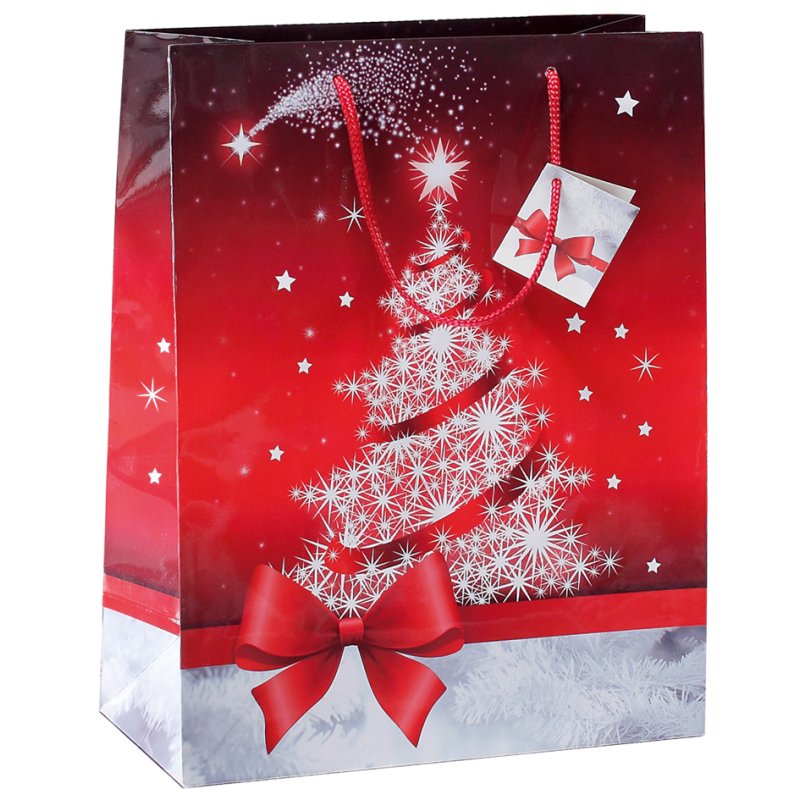 Sigel sac cadeau Sparkling Tree grand, laqué brillant, 260×120×330 mm