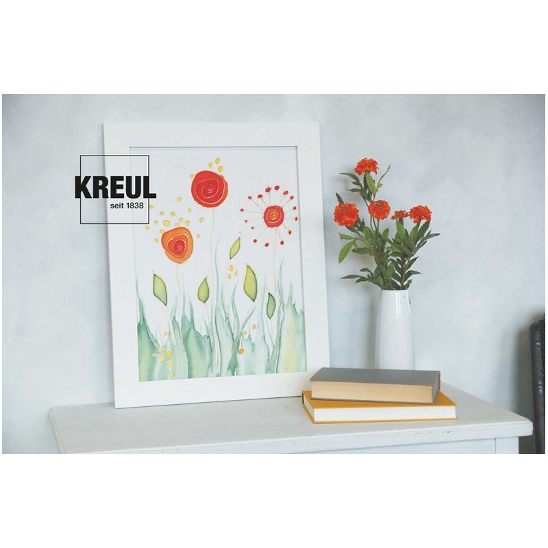 KREUL Javana silk painting set with silk paint, 5×20 ml colours, gold outline paint