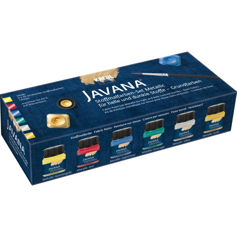 KREUL peinture textile JAVANA Metallic, set créatif, 6 x 20 ml