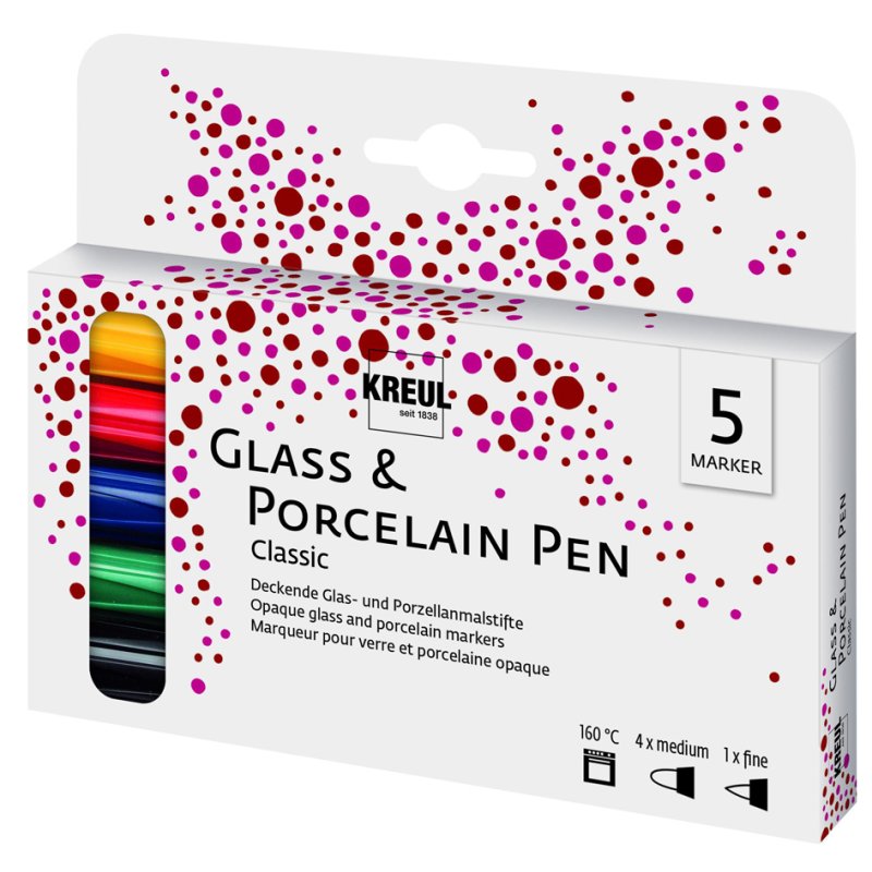 KREUL glass & porcelain pen Classic, set of 5, 2-4 mm