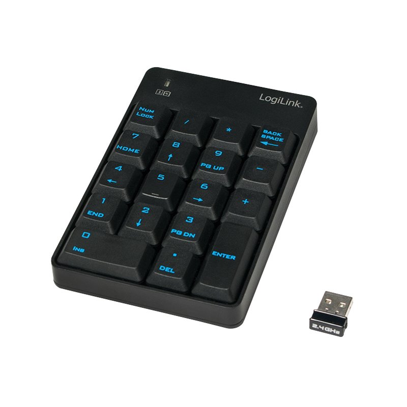 LogiLink ID0120 wireless numeric keypad, black, 18 keys, 2.4 GHz, 10 m range