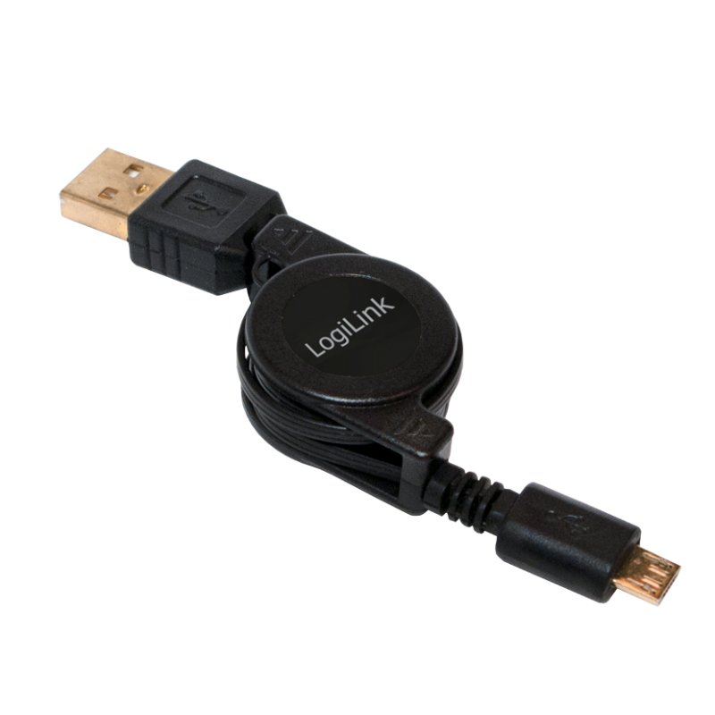 LogiLink Micro USB OTG aansluitkabel, zwart, uitschuifbaar, vergulde contacten, 0,75 m