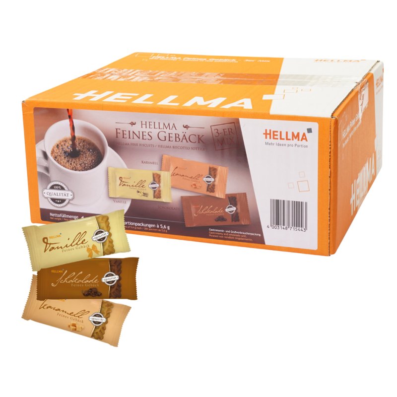 HELLMA fine pastry mix 3 flavours, individually wrapped, 200 pieces à 5.6 g