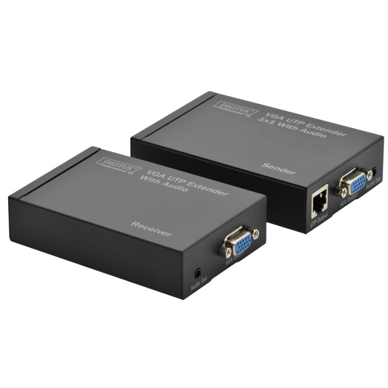DIGITUS VGA extension set via UTP cable, range 300 m, black