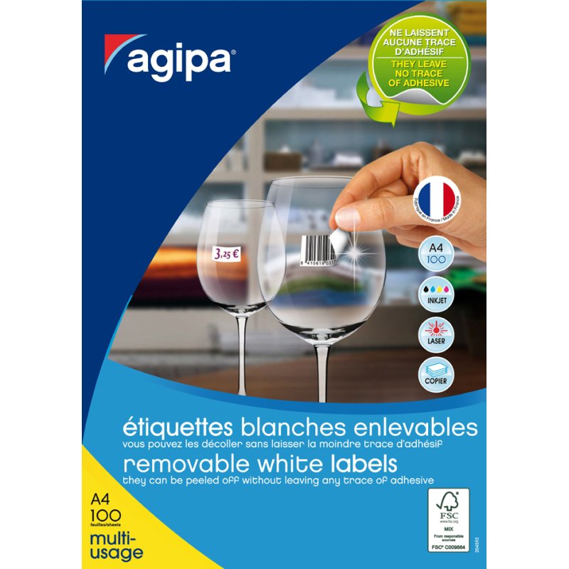 agipa étiquettes universelles, repositionnables, 48,5 × 25,4 mm, blanc