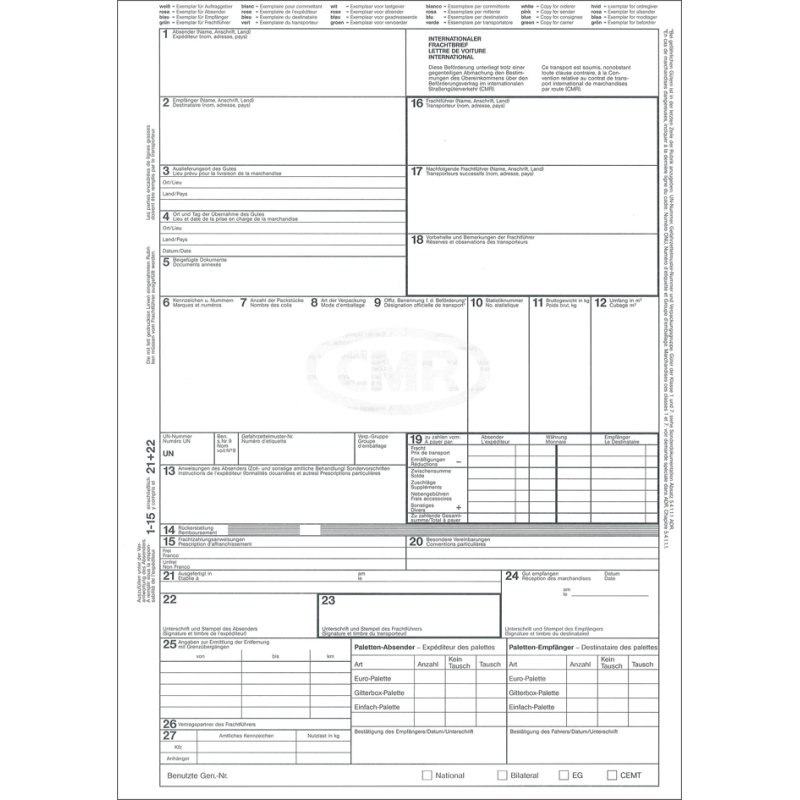 RNK Verlag voordruk Internationale Vrachtbrief CMR, wit, laserprinter, A4, 50 stuks