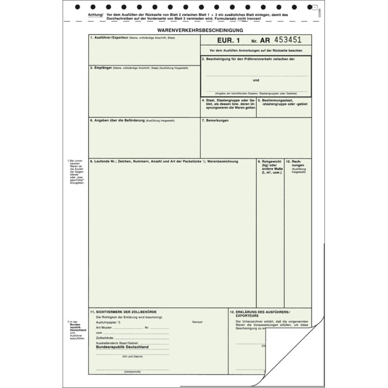 RNK Verlag EUR.1 movement certificate, white, laser printer, A4, 50 pieces