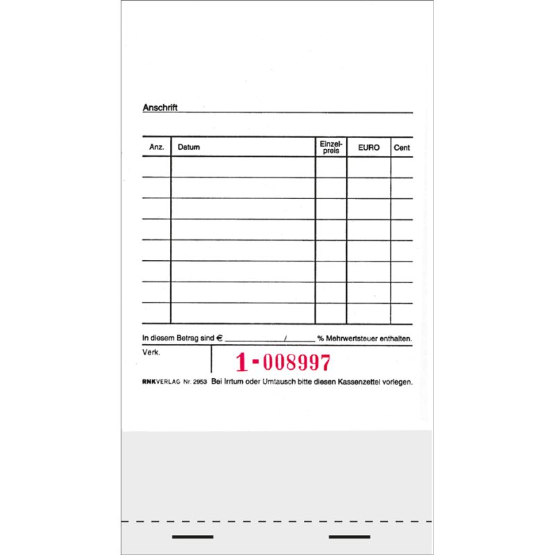 RNK kassenblok 2x50 vel, met koolpapier, 96 x 175 mm