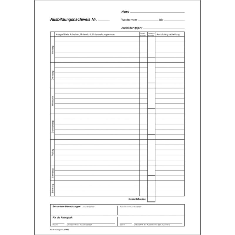 RNK Verlag opleidingsnachweis-block, DIN A4, azuurblauw, 28 vel