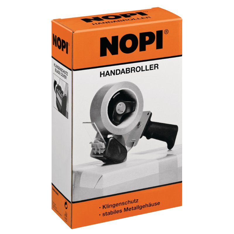 NOPI handafroller Economy, tot 50 mm × 66 m, zwart/geel, met andrukrol