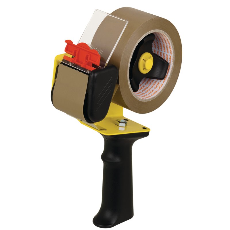 NOPI handafroller Economy, tot 50 mm × 66 m, zwart/geel, met andrukrol