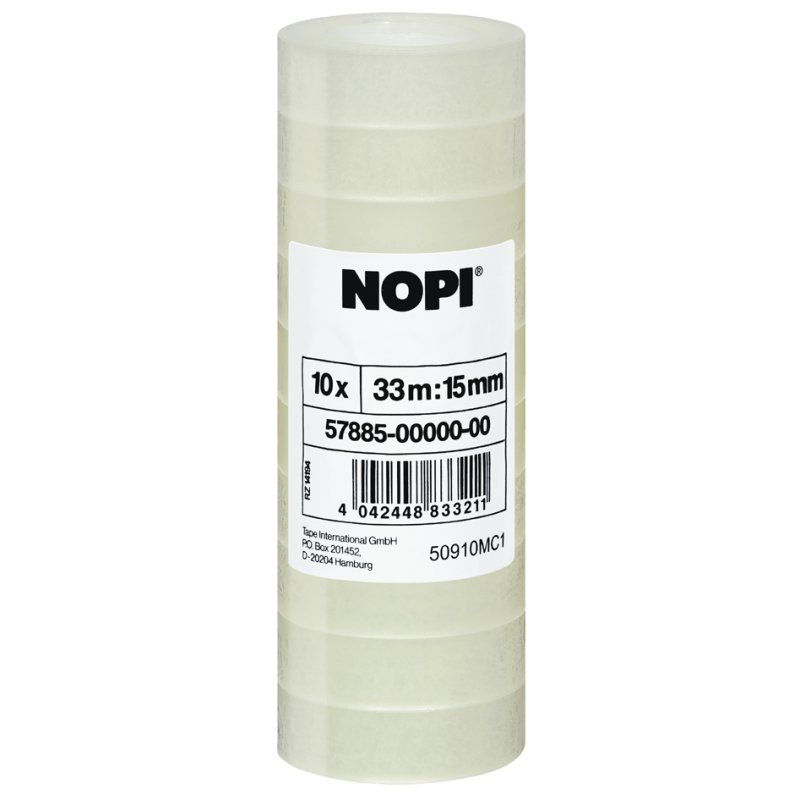NOPI plakband transparant, 19 mm × 66 m, 8 rollen