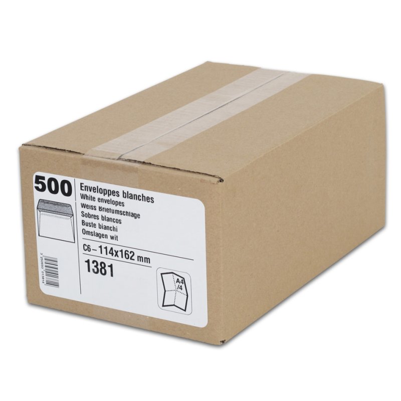 GPV enveloppes C6, 114 × 162 mm, blanc 80 g/m², 500 pièces
