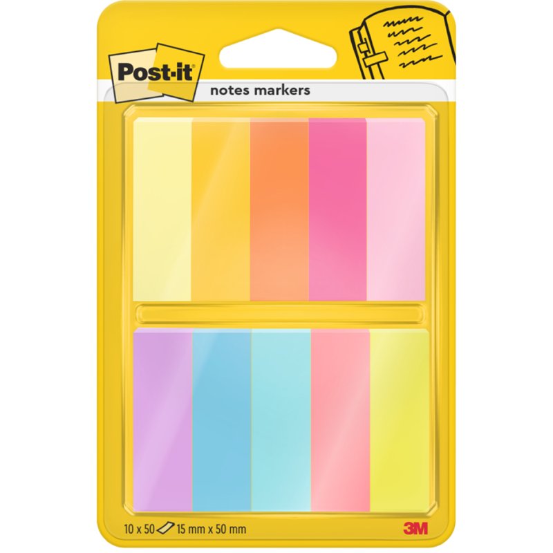 Post-it surligneurs adhésifs, 15×50 mm, couleur, 10 pièces