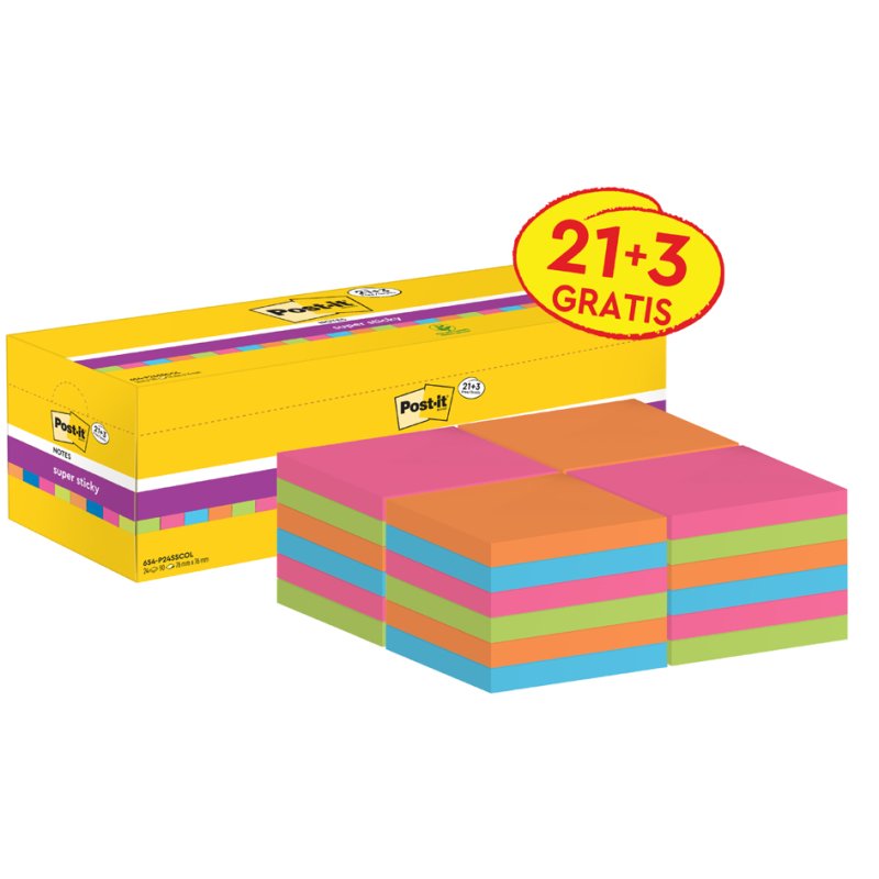 Post-it notitieblokjes super sticky, 76×76 mm, Carnival Collection, 12 blokken