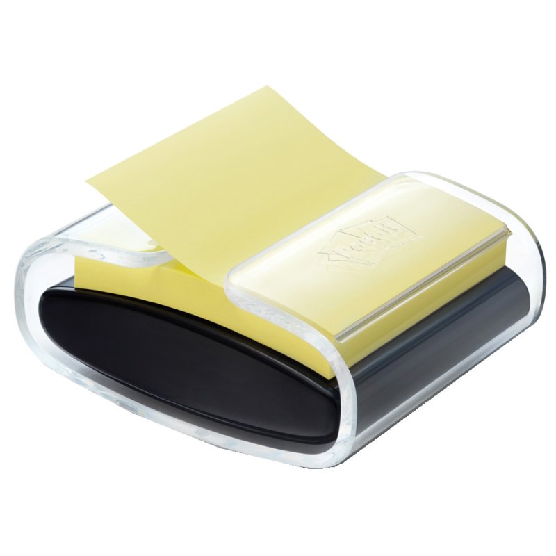 Post-it Z-Notes dispenser, zwart/transparant, 76×76 mm, inclusief gele notitieblokjes