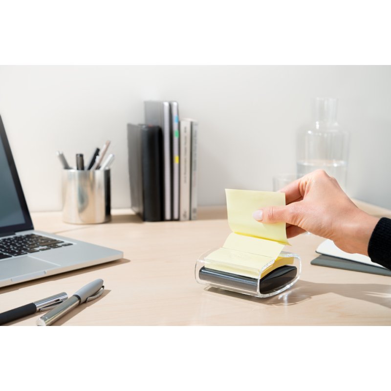Post-it Z-Notes distributeur, noir/transparent, 76×76 mm, avec blocs-notes jaunes inclus