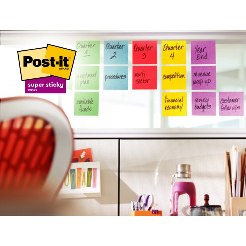 Post-it Super Sticky notes adhésifs Z-Notes, 76×76 mm, couleurs assorties, 16 blocs