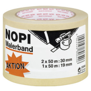 NOPI schildersafplaktape, beige, 30 mm × 50 m, 2 rollen