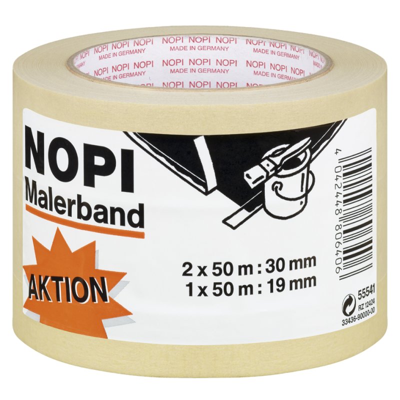 NOPI schildersafplaktape, beige, 30 mm × 50 m, 2 rollen