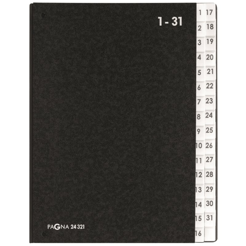 PAGNA Classeur de bureau A4, 31 compartiments, numérotation 1-31, noir