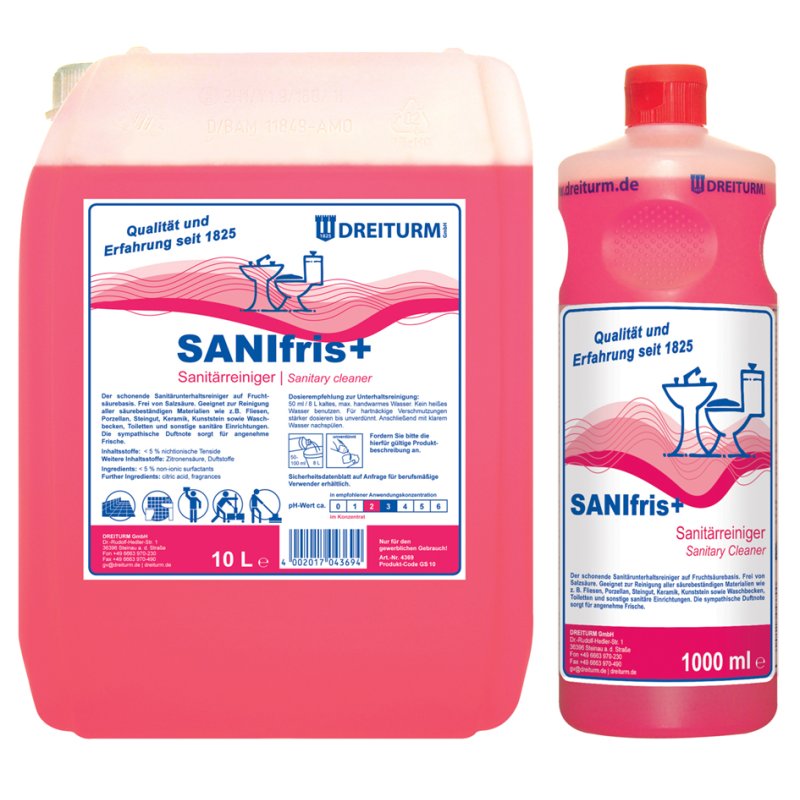 DREITURM nettoyant sanitaire SANIFRIS+, base d'acide de fruit, 10 litres
