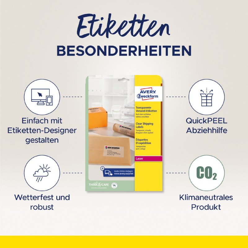 AVERY Zweckform étiquettes adresse transparentes, 210×297 mm, polyester, 25 pièces
