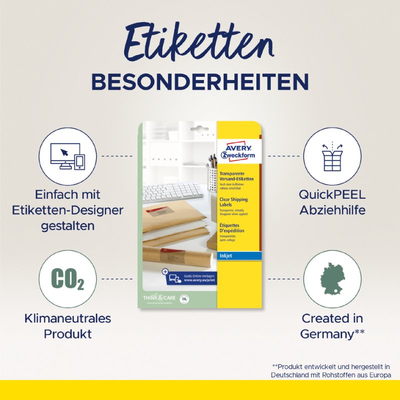 AVERY Zweckform transparante adresetiketten, 210 × 297 mm, polyester, 25 stuks