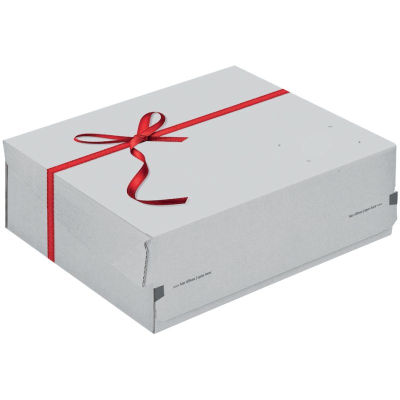 ColomPac boîte d'expédition cadeau S, ruban rouge, 241×166×94 mm, refermable