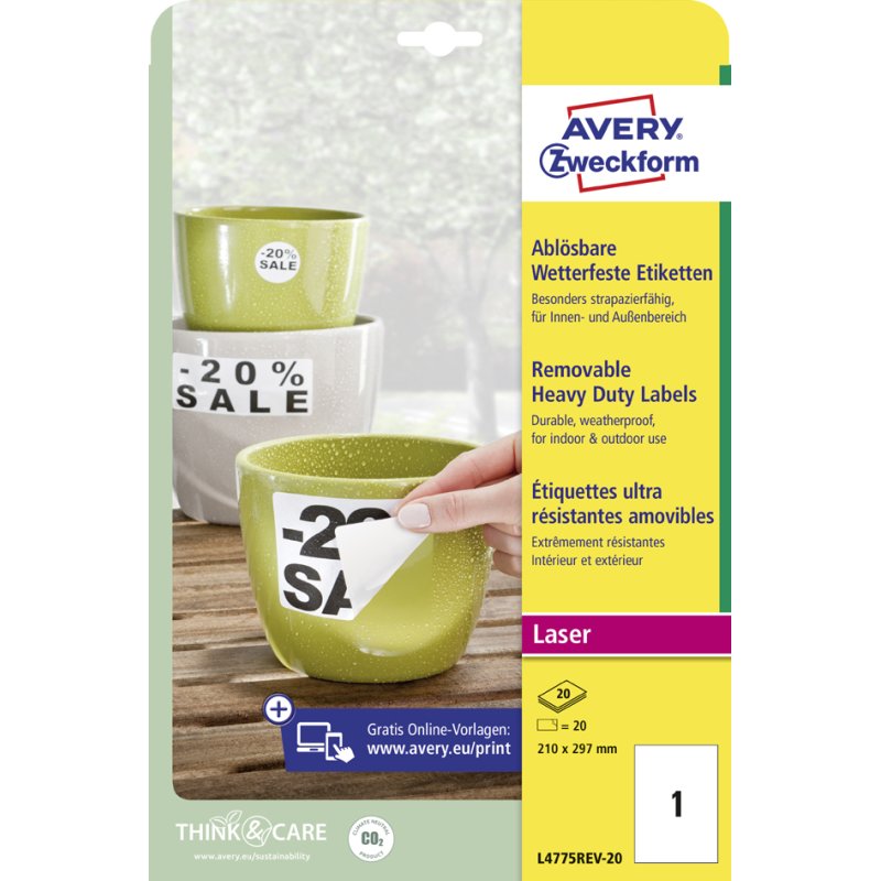 AVERY Zweckform étiquettes résistantes aux intempéries, 99,1 × 139 mm, polyester blanc mat, 80 pièces