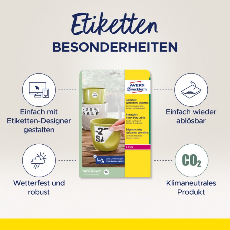 AVERY Zweckform étiquettes résistantes aux intempéries, 99,1 × 139 mm, polyester blanc mat, 80 pièces