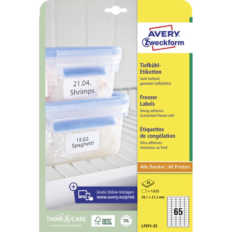 AVERY Zweckform étiquettes congélateur, 38,1 × 21,2 mm, blanc, 1625 pièces