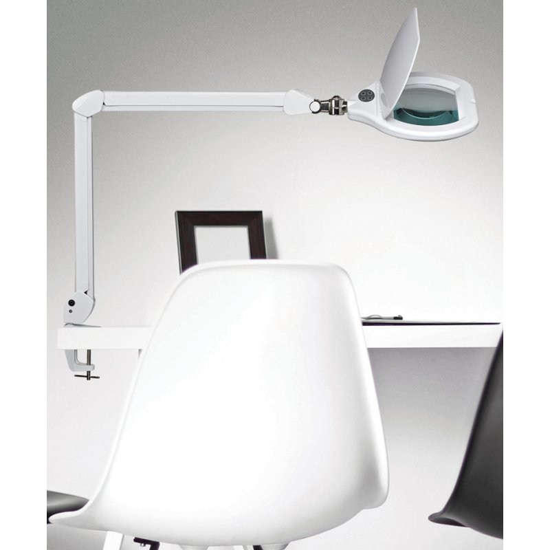 MAUL LED magnifier lamp MAULcrystal with clamp, white, 17W, 84 LEDs