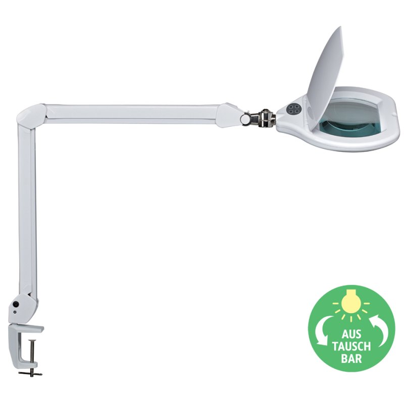 MAUL LED magnifier lamp MAULcrystal with clamp, white, 17W, 84 LEDs