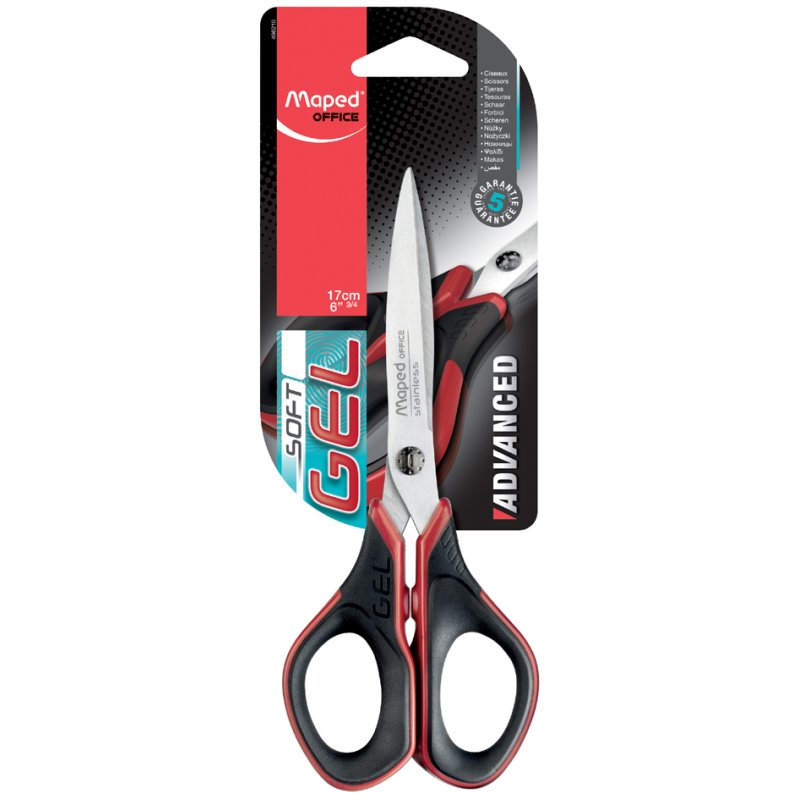 Maped ciseaux Advanced Gel 170mm, pointu, rouge/noir, acier inoxydable