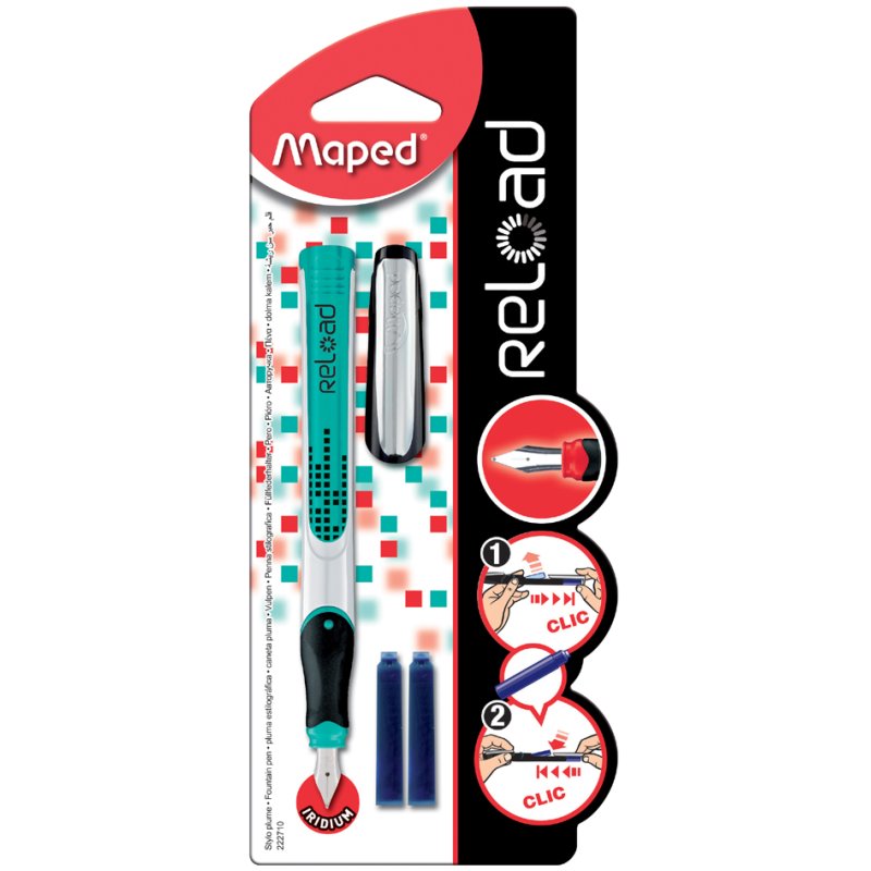 Maped Reload fountain pen, 1-click cartridge change, assorted colours