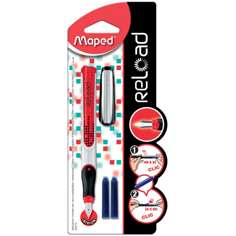 Maped Reload fountain pen, 1-click cartridge change, assorted colours