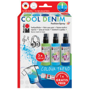 Marabu textielspuitverf Fashion Spray, set koel denim, 3×100 ml + liner 25 ml