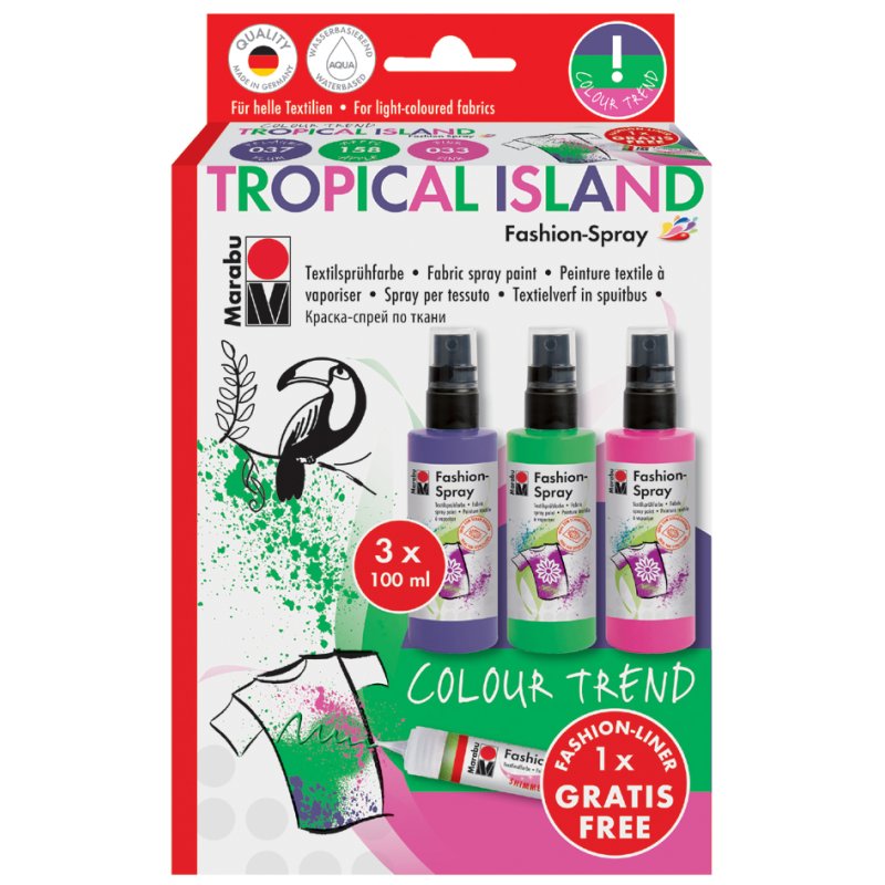 Marabu textielspuitverf Fashion Spray, set Tropisch Eiland, 4-delig, waterbasis
