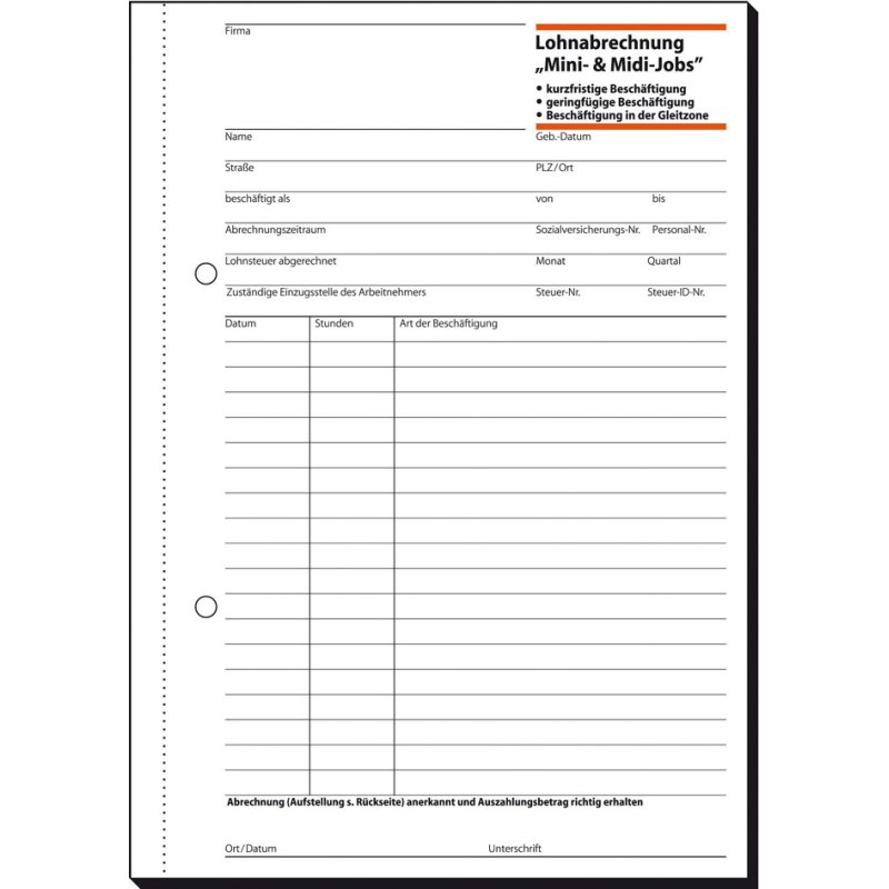 Sigel formulaire de paie SD067, blanc/jaune/rose, A5, 3 × 40 feuilles, perforé