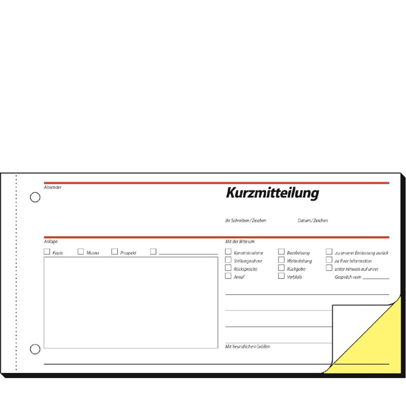 sigel formulierboek Kurzmitteilung, 1/3 A4 dwars, 100 vel, met blauwpapier