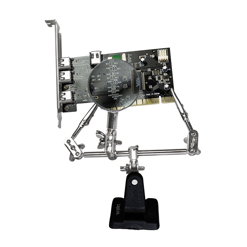 LogiLink 3rd helping hand mounting stand, with magnifying glass, 2 flexible clamps