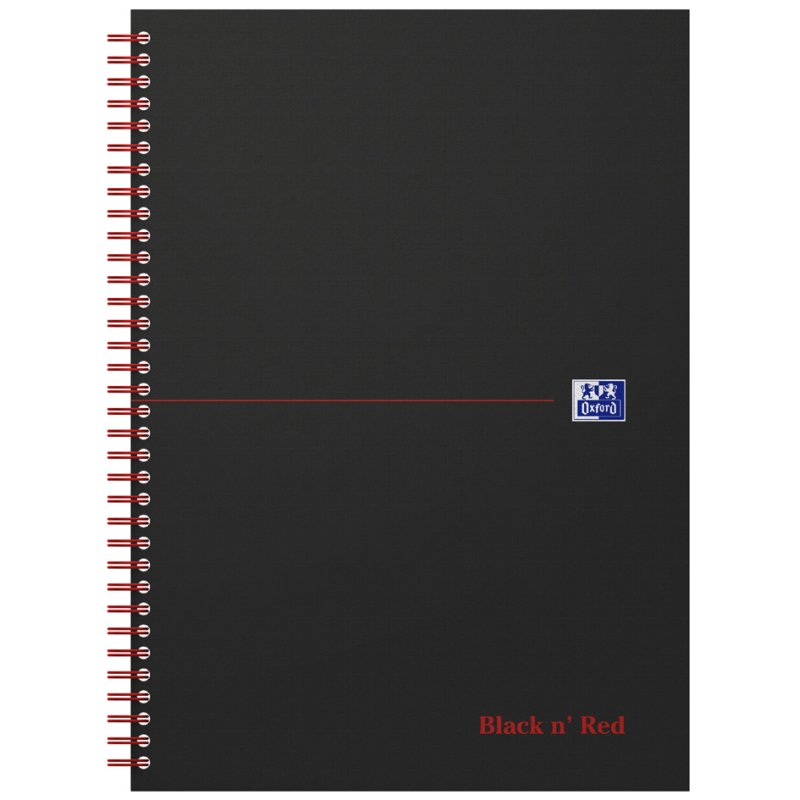 Oxford Bloc spiralé Black n' Red A5, quadrillé, couverture rigide, 70 feuilles