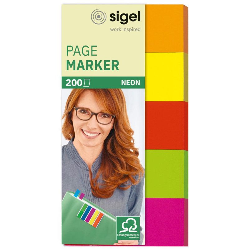 Sigel marque-pages adhésifs Brillant, 50×20 mm, couleurs assorties, 160 pièces