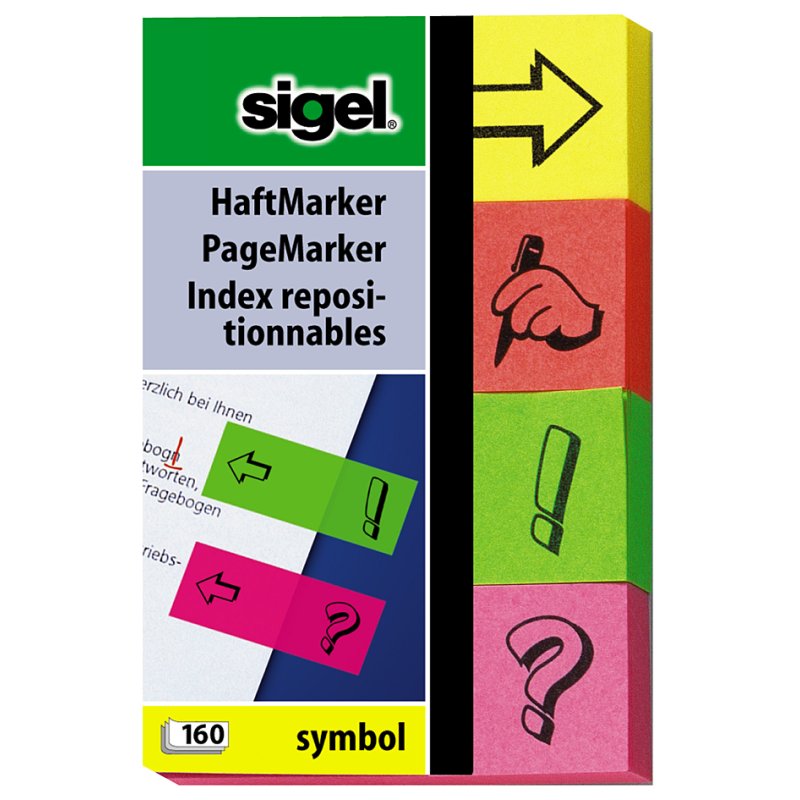 Sigel marque-pages avec symboles, 50×20 mm, 4 couleurs, 160 pièces