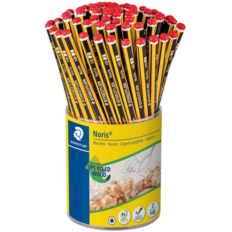 STAEDTLER Noris pencils with eraser, HB, yellow/black, 72 pieces in tube