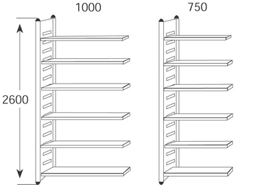 kerkmann hoekstelling 5866, meubelstaal alusilver, 700×400×2600 mm, 6 legborden