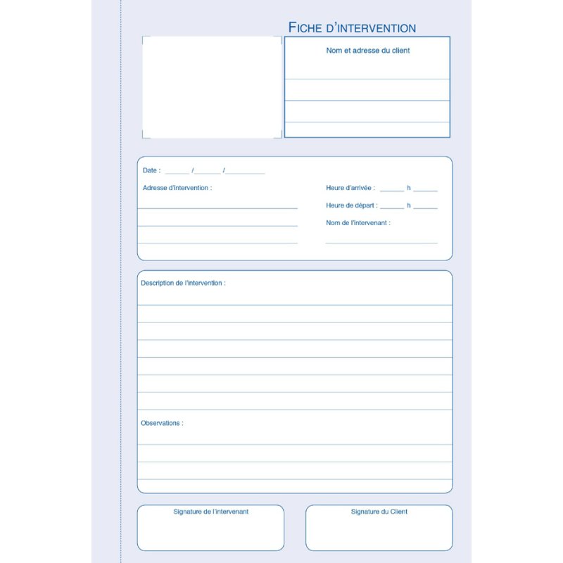 ELVE formulaire d'intervention, original + 2 copies, 210×140 mm, 50 feuilles