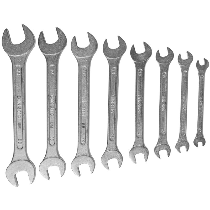BRÜDER MANNESMANN double open-ended spanner set, 8-piece, chrome vanadium steel, 6-22 mm